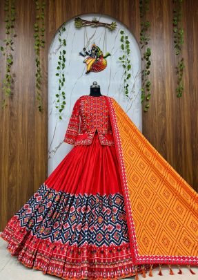 Navratri Muslin Cotton Printed Lehenga Set with Top And Dupatta