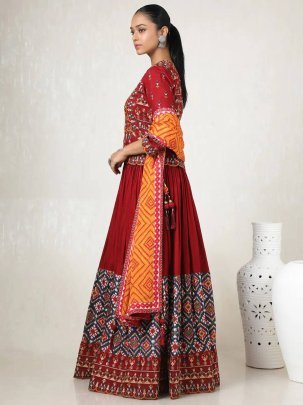 Navratri Muslin Cotton Printed Lehenga Set with Top And Dupatta