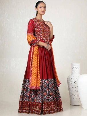 Navratri Muslin Cotton Printed Lehenga Set with Top And Dupatta