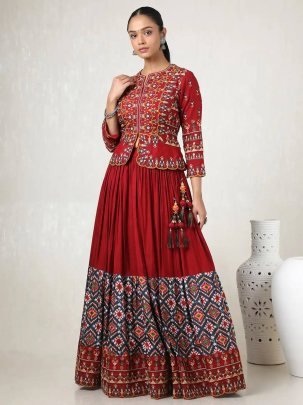 Navratri Muslin Cotton Printed Lehenga Set with Top And Dupatta