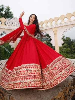 Red Fox Georgette Heavy Sequence Work Gown With Embroidered Dupatta