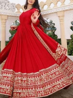 Red Fox Georgette Heavy Sequence Work Gown With Embroidered Dupatta