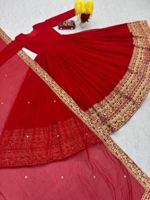Red Fox Georgette Heavy Sequence Work Gown With Embroidered Dupatta