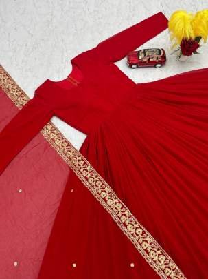 Red Fox Georgette Heavy Sequence Work Gown With Embroidered Dupatta