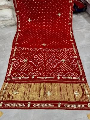 Red Gaji Silk Wedding Wear Bandhej Saree 