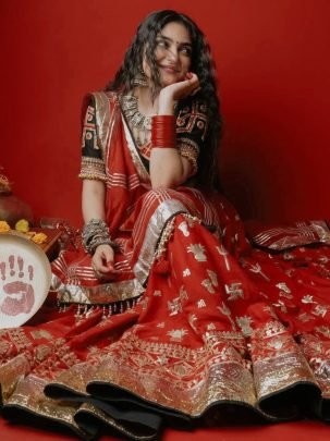 Premium Navratri Foil Print Lehenga Choli Set with Mirror Work