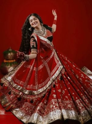 Premium Navratri Foil Print Lehenga Choli Set with Mirror Work