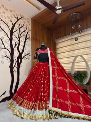 Premium Navratri Foil Print Lehenga Choli Set with Mirror Work