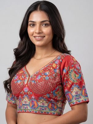 Red Position Print Readymade Blouse