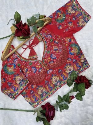 Red Position Print Readymade Blouse