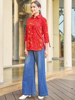 Red Printed Casual Shirt Top