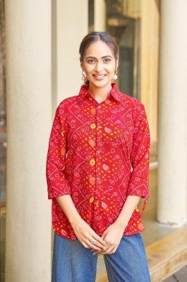Red Printed Casual Shirt Top