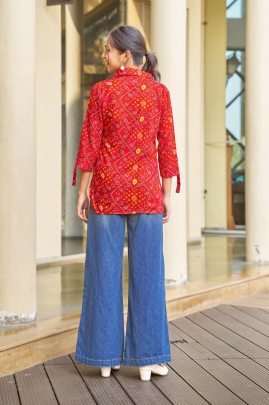 Red Printed Casual Shirt Top