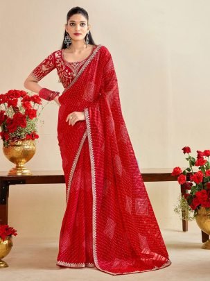Red Royale Bandhani Silk Saree