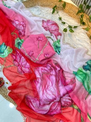 Red Ruby Glow Floral Saree