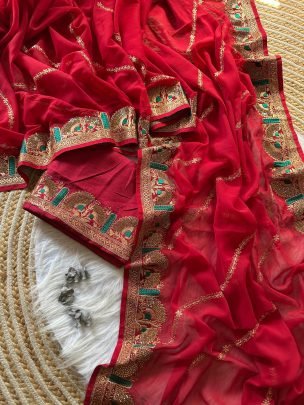 Red Ruby Mayura Saree