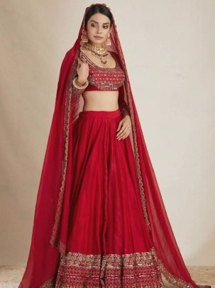 Premium Vichitra Silk Embroidered Wedding Lehenga Choli with Dupatta