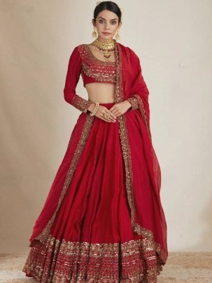 Premium Vichitra Silk Embroidered Wedding Lehenga Choli with Dupatta