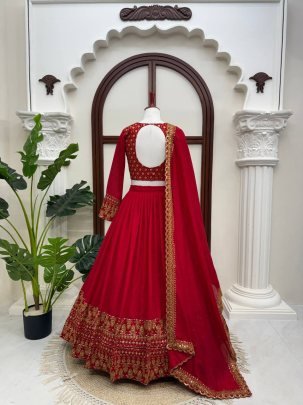 Premium Vichitra Silk Embroidered Wedding Lehenga Choli with Dupatta