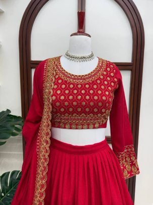 Premium Vichitra Silk Embroidered Wedding Lehenga Choli with Dupatta