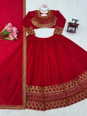 Premium Vichitra Silk Embroidered Wedding Lehenga Choli with Dupatta