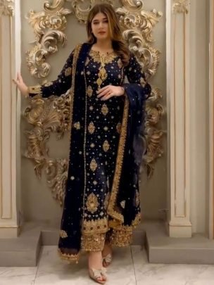 Riveted Moti Work Blue Colour Palazzo Suit