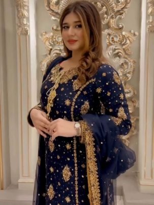 Riveted Moti Work Blue Colour Palazzo Suit