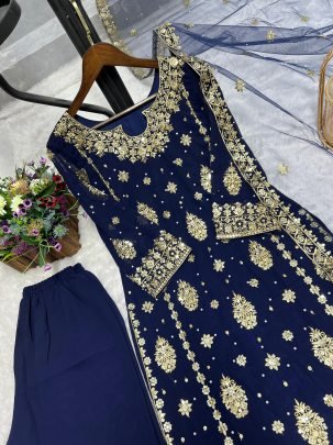 Riveted Moti Work Blue Colour Palazzo Suit