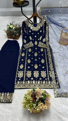 Riveted Moti Work Blue Colour Palazzo Suit