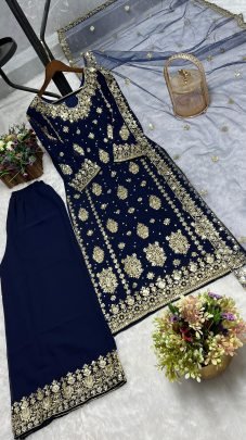 Riveted Moti Work Blue Colour Palazzo Suit