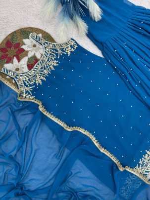 Riveted Moti Work Royal Blue Colour Gharara Suit