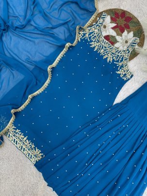 Riveted Moti Work Royal Blue Colour Gharara Suit
