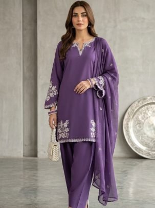 Roman Cotton Material Purple Colour Farshi Salwar Suit