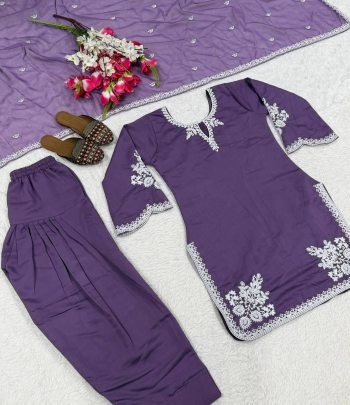 Roman Cotton Material Purple Colour Farshi Salwar Suit