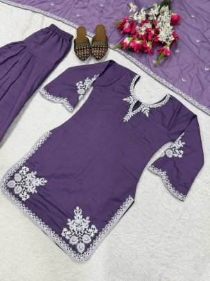 Roman Cotton Material Purple Colour Farshi Salwar Suit
