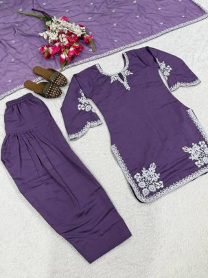 Roman Cotton Material Purple Colour Farshi Salwar Suit