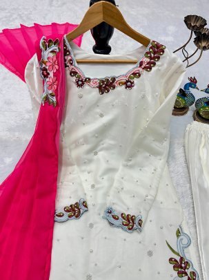 Roman Glass Fabric Moti Work  Palazzo Suit