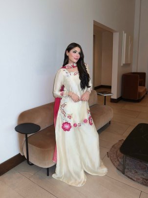 Roman Glass Fabric Moti Work  Palazzo Suit