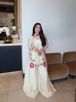 Roman Glass Fabric Moti Work  Palazzo Suit