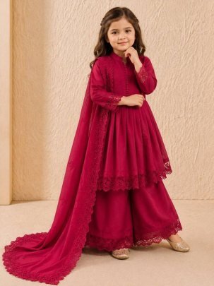 Roman Silk  Fabric  Red Colour Kids Palazzo Suit