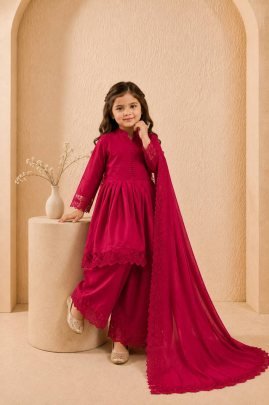 Roman Silk  Fabric  Red Colour Kids Palazzo Suit