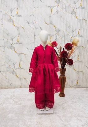 Roman Silk  Fabric  Red Colour Kids Palazzo Suit