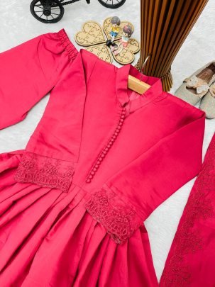 Roman Silk  Fabric  Red Colour Kids Palazzo Suit