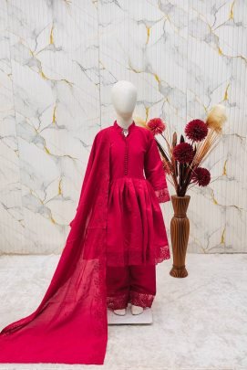 Roman Silk  Fabric  Red Colour Kids Palazzo Suit