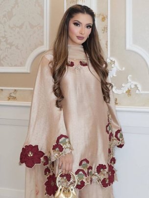 Rose Pink Colour Sequence Work Ready Made Suit