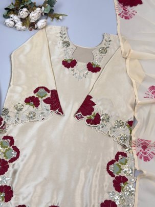 Rose Pink Colour Sequence Work Ready Made Suit
