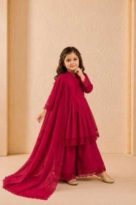 Rose Royale Kids Premium Roman Silk Palazzo Ensemble