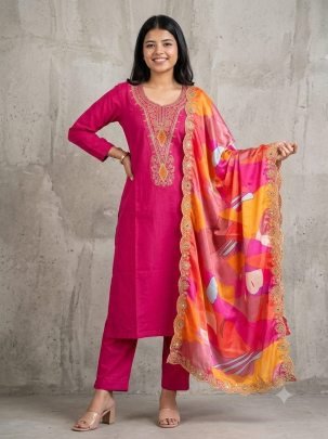 Roselle Charm Embroidered Kurta Pant