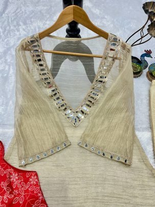 Royal Beige Colour Mirror Work Indo Western Dress