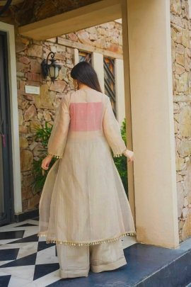 Royal Beige Colour Mirror Work Indo Western Dress